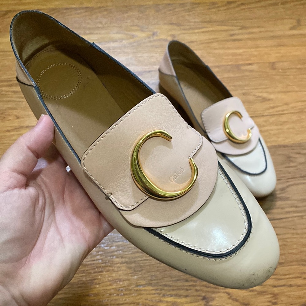 Chloe Story Convertible Loafers Natural Gold Tone Hardware SZ 39 Made in Italy